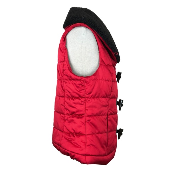 Ralph Lauren Red Black Toggle Sherpa Puffer Vest M - Picture 4 of 8